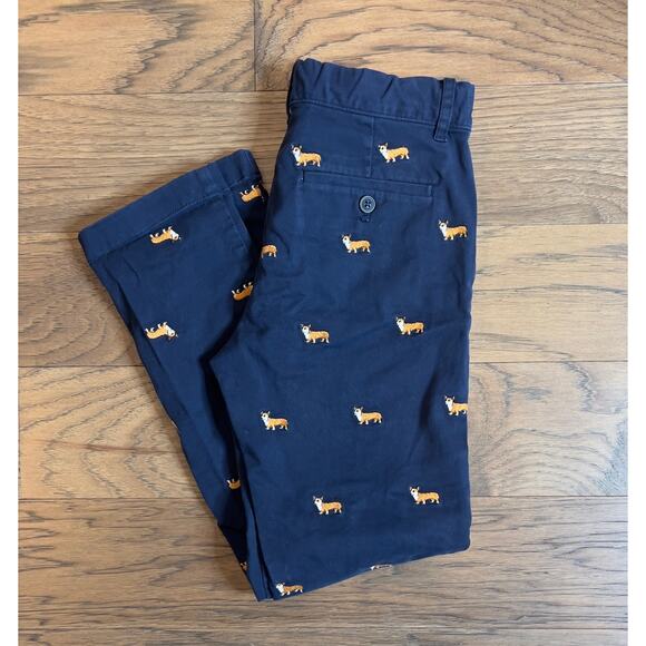 Boys Corgi Print Chino Pants Blue Casual Puppy Dog Pattern - Picture 5 of 7
